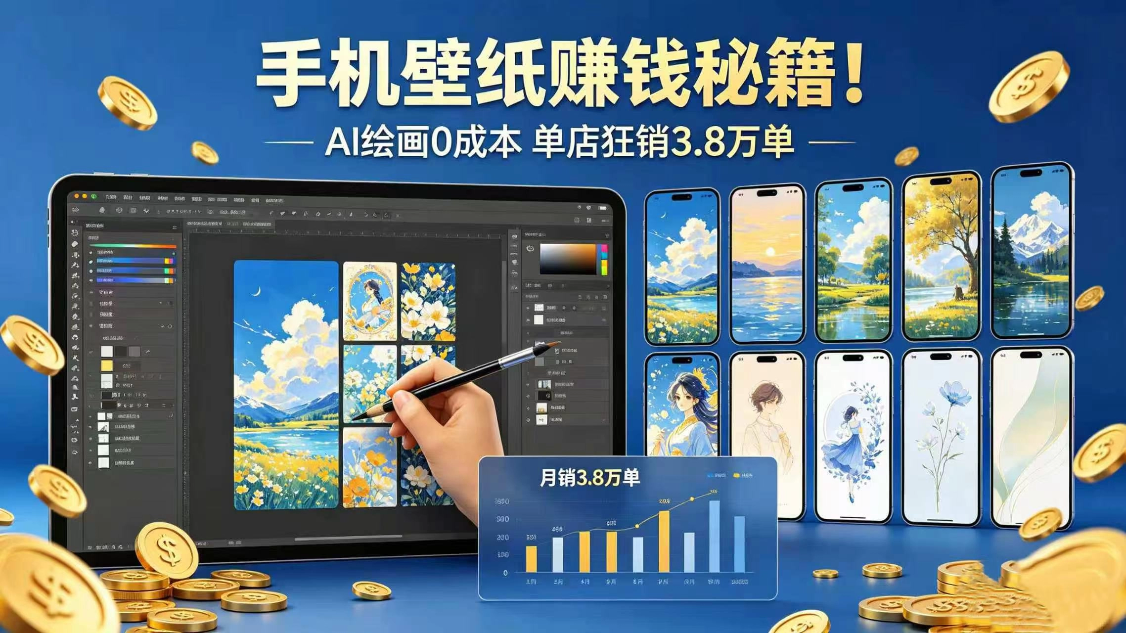 手机壁纸赚钱秘籍!AI 绘画 0 成本 单店狂销 3.8 万单